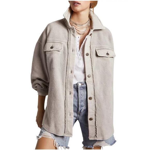 NWT Cupcakes & Cashmere Gray Basic Cozy Fleece Oversized Shacket Size Large - Picture 1 of 10